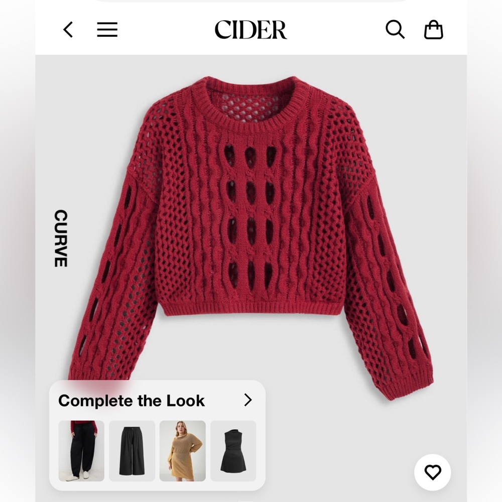 Cider NWT KNIT ROUND NECKLINE HOLLOW OUT LONG SLEEVE CROP TOP CURVE & PLUS sz 0X